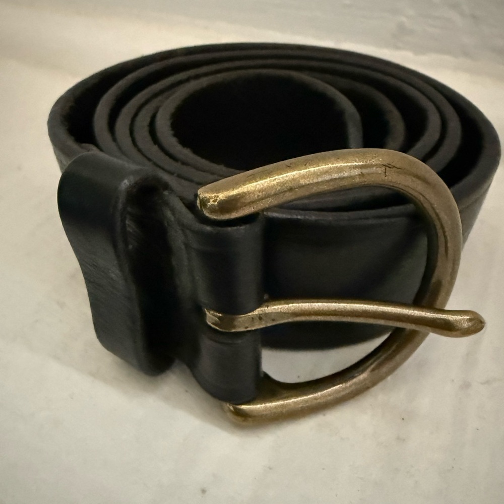 Madewell Black Leather Belt with Gold Buckle